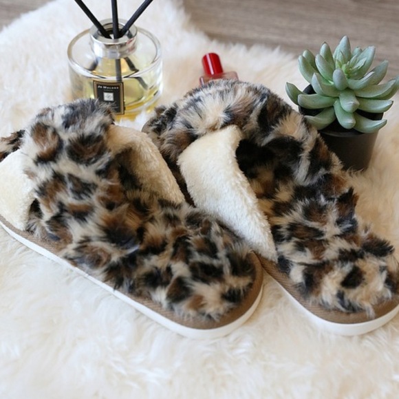 Fur Leopard Slippers Brown & Tan - Picture 5 of 10